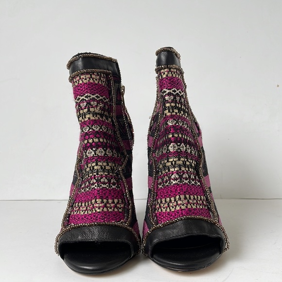 June by June Ambrose Peep Toe Fabric and Leather Wedge Bootie - Picture 3 of 9